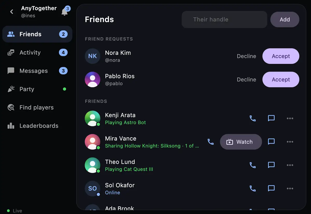 Friends on the phone: requests, who plays what, a friend sharing their game