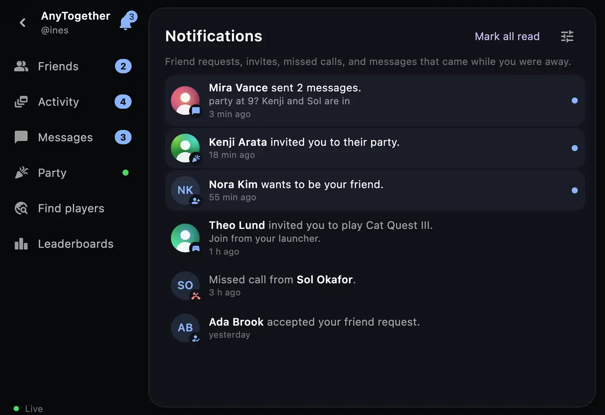 The notification list on the phone
