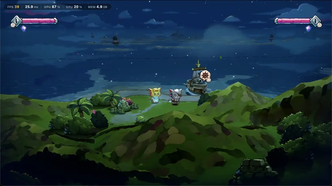 Player 2 moving through the world, driven by the viewer's keyboard