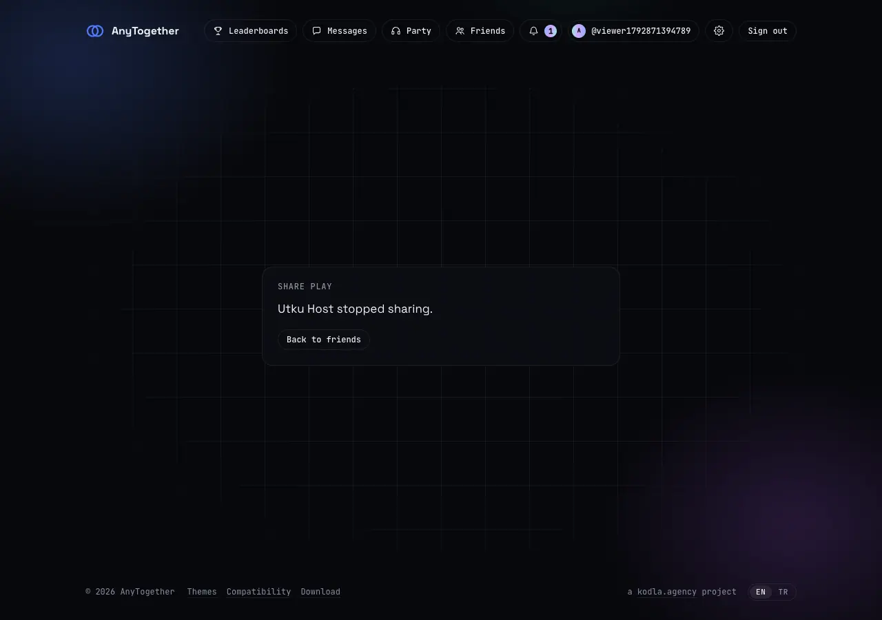 The viewer's page after the host stopped sharing
