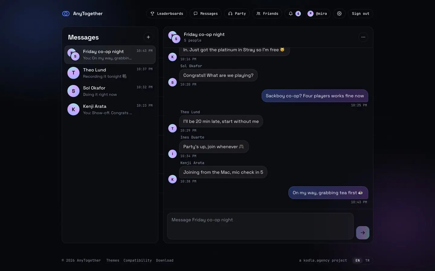 Messages on the website: a group chat, typing shown